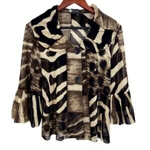 DAMEE Womens Sz Large Formal Wearable Art Sheer Jacket Blouse Shirt Top Artsy